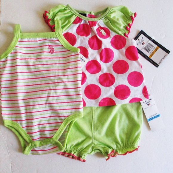 US Polo Assn Baby Girls 3 PC Set 3M NWT - Picture 1 of 5